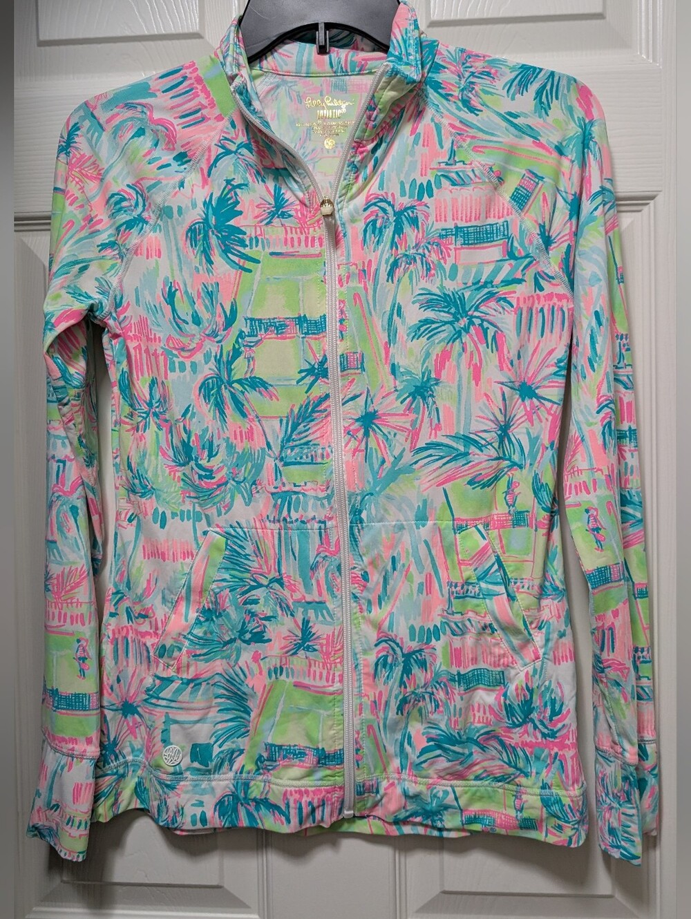 Lilly Pulitzer Luxletic Zip Up Jacket Palm Print Size XS Golf Tennis Activewear